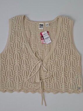 ROXI Beach Bound Crochet Vest Sweater